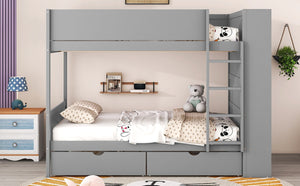 English Elm Full Over Bunk Bed with Built-in Drawers Cabinet Pinewood Kids Bedroom Gray LT000769AAE