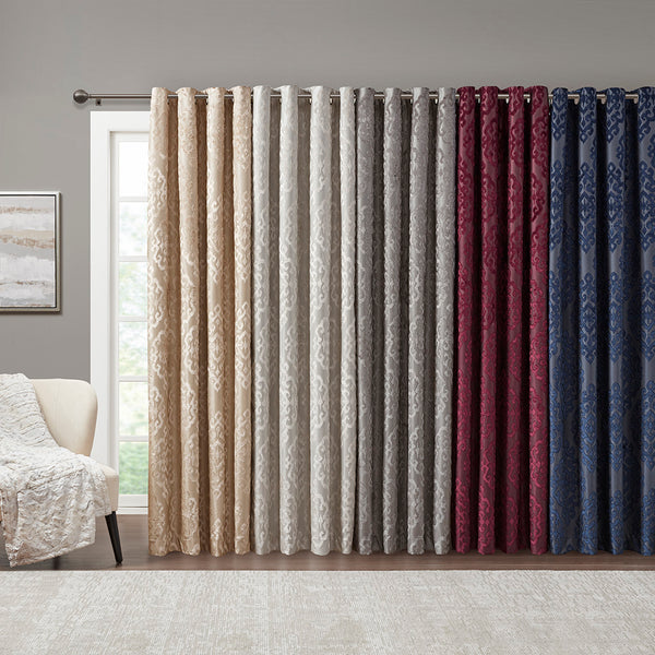English Elm Knitted SunSmart Mirage Jacquard Damask Total Blackout Curtain Panel Pair 2-Pack Champagne 50x84" B035129803