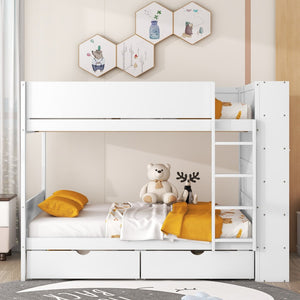 English Elm Full Over Bunk Bed with Built-in Drawers Cabinet Pinewood Kids Bedroom White LT000769AAK