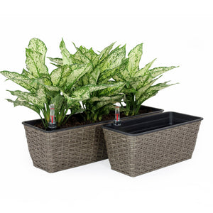 English Elm 2-Pack Self-Watering Planters - Hand-Woven Dark Gray Wicker For Effortless Indoor & Outdoor Style B046P144690