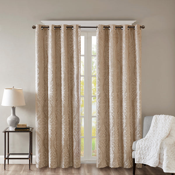 English Elm Knitted SunSmart Mirage Jacquard Damask Total Blackout Curtain Panel Pair 2-Pack Champagne 50x84" B035129803