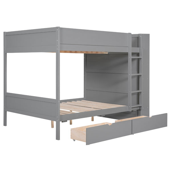 English Elm Full Over Bunk Bed with Built-in Drawers Cabinet Pinewood Kids Bedroom Gray LT000769AAE