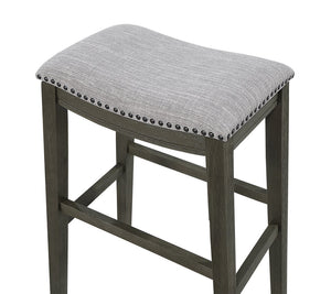 English Elm Saddle Stool, -29" Barstool Gray/Light Gray Fabric, Set Of 2