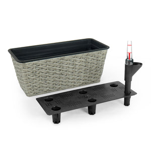 English Elm 2-Pack Hand-Woven Self-Watering Rectangular Planters - Elegant Wicker Design For Indoor & Outdoor Use B046P144634