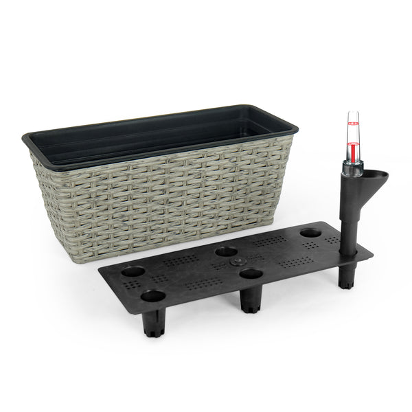 English Elm 2-Pack Hand-Woven Self-Watering Rectangular Planters - Elegant Wicker Design For Indoor & Outdoor Use B046P144634