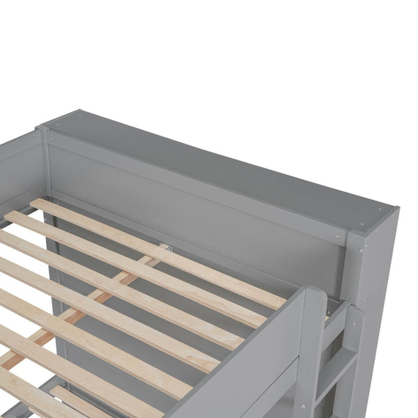 English Elm Full Over Bunk Bed with Built-in Drawers Cabinet Pinewood Kids Bedroom Gray LT000769AAE