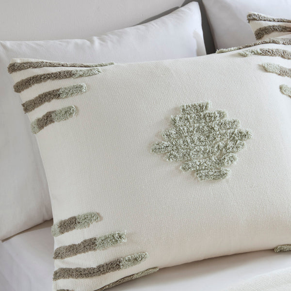 English Elm Full/Queen Cotton Blend Chenille Duvet Cover Set in Green+Ivory — Tufted Texture, OEKO-TEX Safe Finish B035P148278