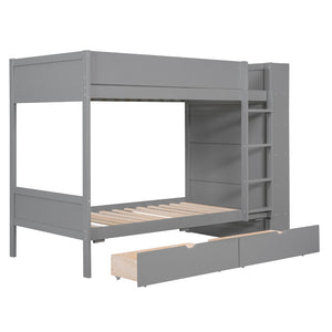 English Elm Twin Over Kids Bunk Bed Pinewood Frame with Built-in Drawers and Cabinet Storage Gray LT000768AAE