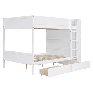 English Elm Full Over Bunk Bed with Built-in Drawers Cabinet Pinewood Kids Bedroom White LT000769AAK