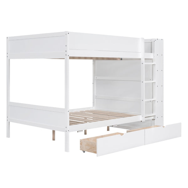 English Elm Full Over Bunk Bed with Built-in Drawers Cabinet Pinewood Kids Bedroom White LT000769AAK