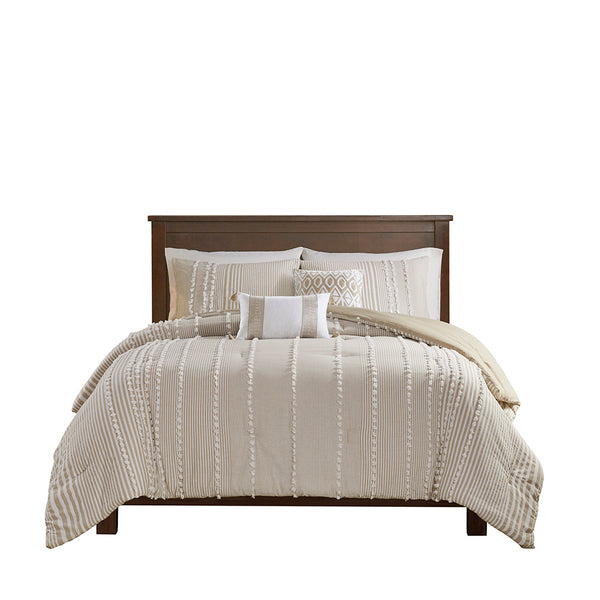English Elm King Harbor House Anslee Cotton Yarn-Dyed 3-Piece Comforter Set: Taupe Striped Chenille, OEKO-TEX Certified, Oversized Cozy Elegance B03595748