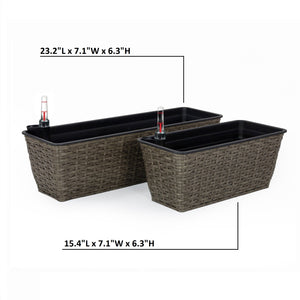 English Elm 2-Pack Self-Watering Planters - Hand-Woven Dark Gray Wicker For Effortless Indoor & Outdoor Style B046P144690