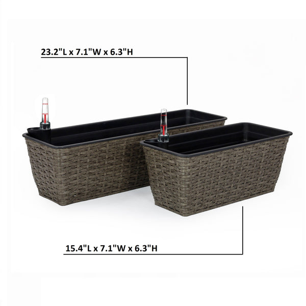 English Elm 2-Pack Self-Watering Planters - Hand-Woven Dark Gray Wicker For Effortless Indoor & Outdoor Style B046P144690