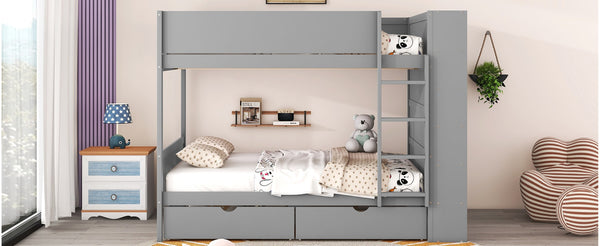English Elm Full Over Bunk Bed with Built-in Drawers Cabinet Pinewood Kids Bedroom Gray LT000769AAE