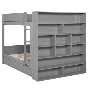 English Elm Full Over Bunk Bed with Built-in Drawers Cabinet Pinewood Kids Bedroom Gray LT000769AAE