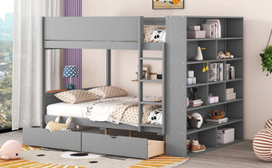 English Elm Full Over Bunk Bed with Built-in Drawers Cabinet Pinewood Kids Bedroom Gray LT000769AAE