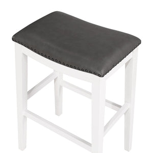 English Elm Saddle Stool, -29" Barstool, White/Dark Gray Pu, Set Of 2