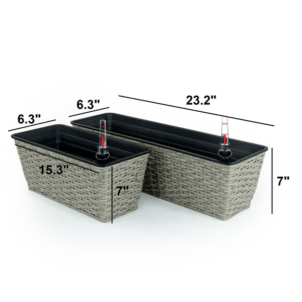 English Elm 2-Pack Hand-Woven Self-Watering Rectangular Planters - Elegant Wicker Design For Indoor & Outdoor Use B046P144634