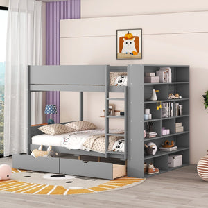 English Elm Full Over Bunk Bed with Built-in Drawers Cabinet Pinewood Kids Bedroom Gray LT000769AAE