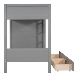 English Elm Twin Over Kids Bunk Bed Pinewood Frame with Built-in Drawers and Cabinet Storage Gray LT000768AAE