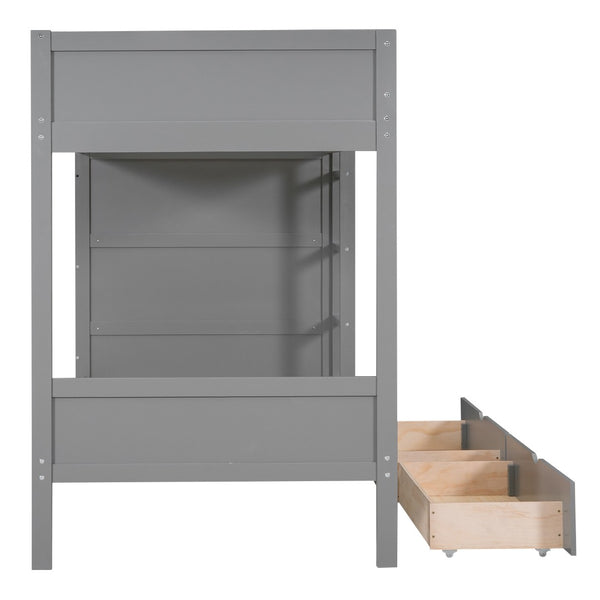 English Elm Twin Over Kids Bunk Bed Pinewood Frame with Built-in Drawers and Cabinet Storage Gray LT000768AAE