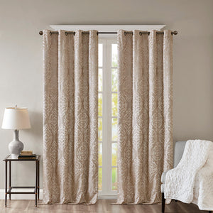 English Elm Knitted SunSmart Mirage Jacquard Damask Total Blackout Curtain Panel Pair 2-Pack Champagne 50x84" B035129803