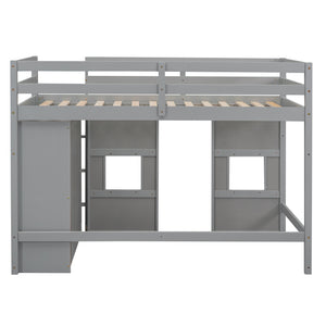 English Elm Wood Twin Loft Bed with Built-In Wardrobe, Play Space Below, Sturdy Pine & MDF Frame, Safe Design Gray GX000443AAE