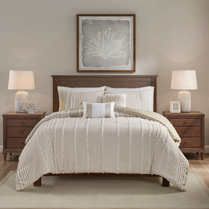 English Elm Full/Queen Harbor House Anslee 3-Piece Cotton Yarn-Dyed Duvet Set — Taupe Stripe Chenille, OEKO-TEX Certified Comfortable Luxury B03595780