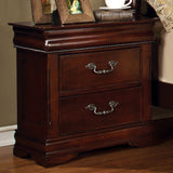 Cherry Wood Nightstand: Traditional Style, 2 Drawers, Hidden Top Drawer, Intricate Accents