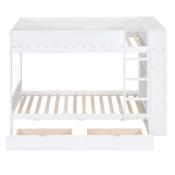 English Elm Twin Over Kids Bunk Bed Pinewood Frame with Built-in Drawers and Cabinet Storage White LT000768AAK