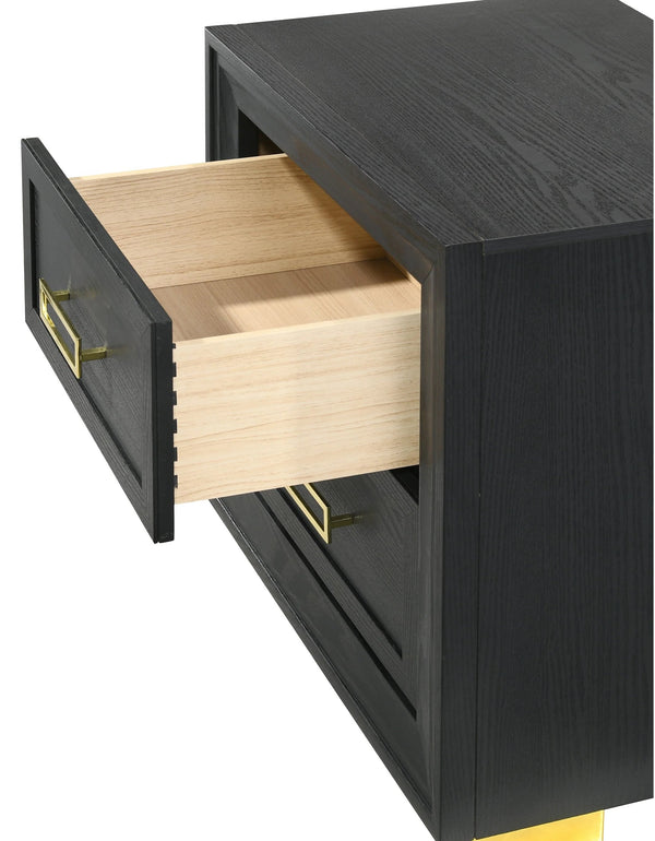 English Elm Glamorous Modern 2-Drawer Nightstand Black with Gold Hardware — Elegant Bedside Storage, 21.7x17x23.6" B011P144711