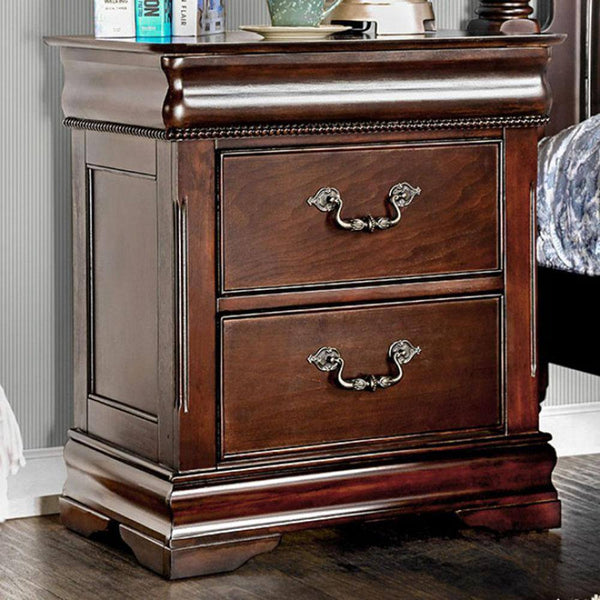 English Elm Traditional Cherry Solid Wood Nightstand with Felt-Lined Hidden Top Drawer, Pewter Pulls, Intricate English Styling, 26"W x 28"H B011P144697