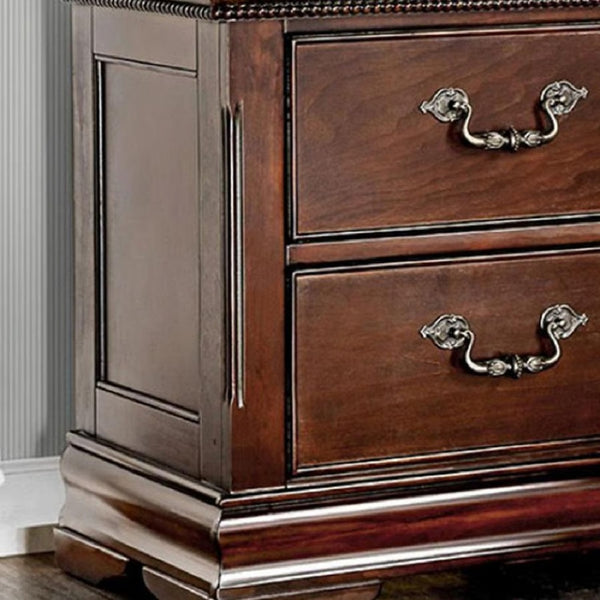 English Elm Traditional Cherry Solid Wood Nightstand with Felt-Lined Hidden Top Drawer, Pewter Pulls, Intricate English Styling, 26"W x 28"H B011P144697