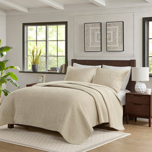 English Elm Queen Hampton Hill Velvet Touch Oversized Quilted 3-Piece Set — Plush Herringbone, Brushed Softness, Machine Washable B035129011