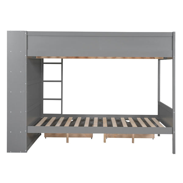 English Elm Full Over Bunk Bed with Built-in Drawers Cabinet Pinewood Kids Bedroom Gray LT000769AAE