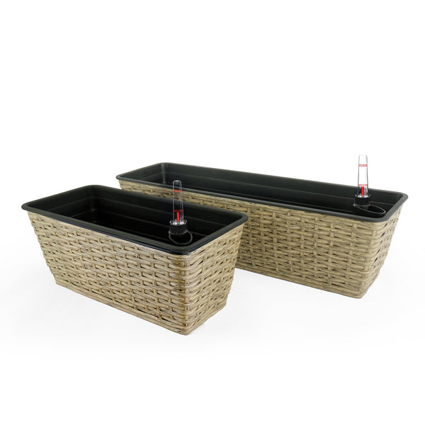 English Elm 2-Pack Hand-Woven Self-Watering Rectangle Planters - Eco-Friendly Wicker For Indoor & Outdoor Use B046P144633