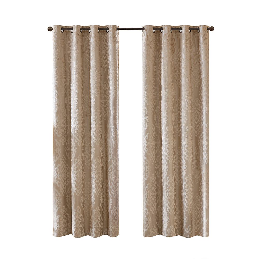 English Elm Knitted SunSmart Mirage Jacquard Damask Total Blackout Curtain Panel Pair 2-Pack Champagne 50x84" B035129803