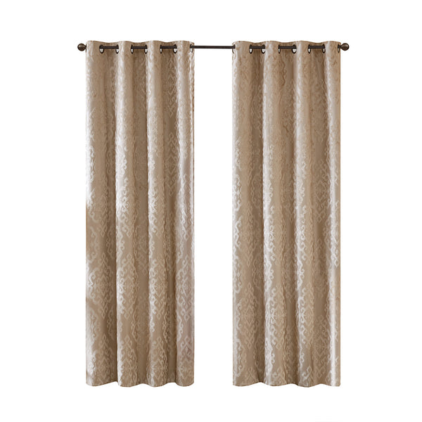 English Elm Knitted SunSmart Mirage Jacquard Damask Total Blackout Curtain Panel Pair 2-Pack Champagne 50x84" B035129803