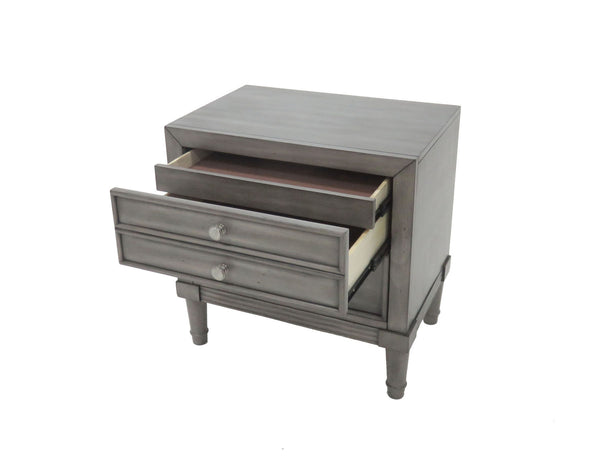 English Elm Modern Gray Finish Nightstand with Hidden Drawer & Felt-Lined Top, Carved Details, Nickel Knobs B011P144702
