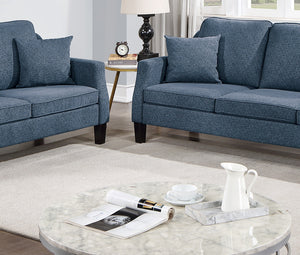 English Elm 2pc Blended Chenille Sofa and Loveseat Set in Navy Blue - Plush Pillowy Backs, Firm Seats, Modern Comfort B011S00643