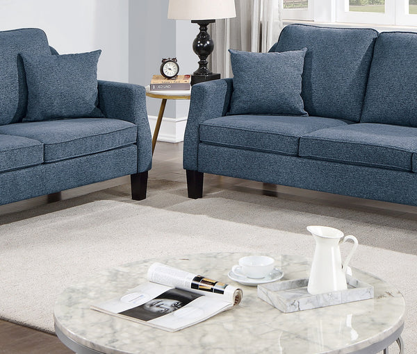English Elm 2pc Blended Chenille Sofa and Loveseat Set in Navy Blue - Plush Pillowy Backs, Firm Seats, Modern Comfort B011S00643