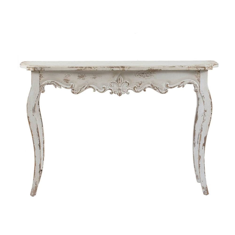 English Elm 46" Whitewash Console Table Rococo Carved Medallion Queen Anne Legs Entryway W2078P144747