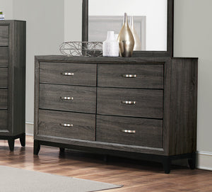 English Elm Contemporary Dresser 6-Drawer 58" Gray Wood Grain Melamine Veneer Polished Hardware Modern Look B011P144751