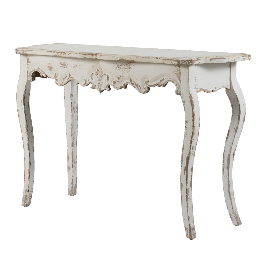 English Elm 46" Whitewash Console Table Rococo Carved Medallion Queen Anne Legs Entryway W2078P144747
