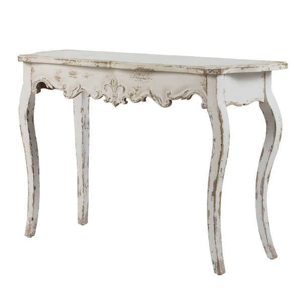 English Elm 46" Whitewash Console Table Rococo Carved Medallion Queen Anne Legs Entryway W2078P144747