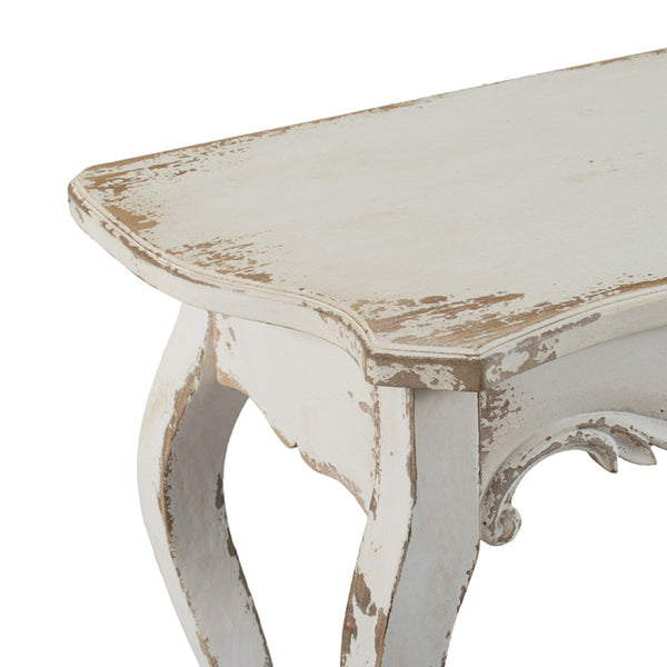 English Elm 46" Whitewash Console Table Rococo Carved Medallion Queen Anne Legs Entryway W2078P144747