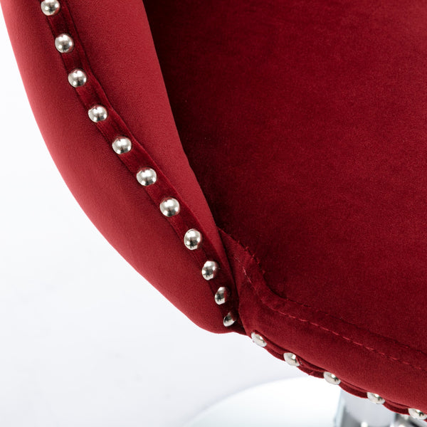 English Elm Swivel Velvet Barstools Adjustable 25–33" Seat Height, Tufted Back, Chrome Base, Modern Pub Comfort Burgundy W1143124782