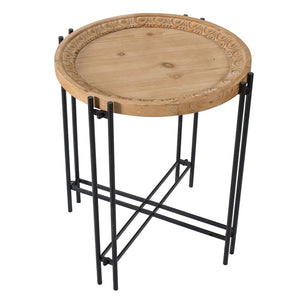 English Elm 21.5" Round Fir Wood Top Side Table with Black Iron Pin Legs for Any Room W2078P144748