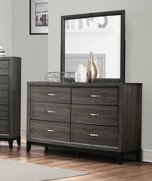 English Elm Contemporary Dresser 6-Drawer 58" Gray Wood Grain Melamine Veneer Polished Hardware Modern Look B011P144751