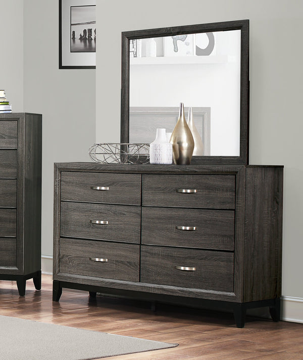 English Elm Contemporary Dresser 6-Drawer 58" Gray Wood Grain Melamine Veneer Polished Hardware Modern Look B011P144751